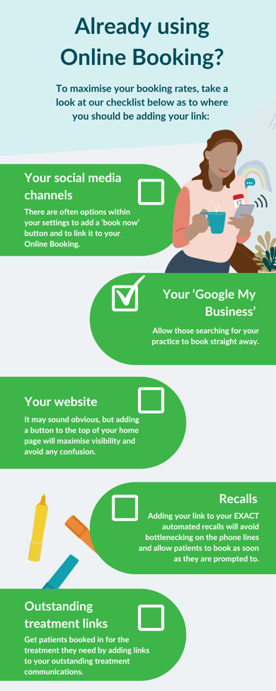 Software of Excellence infographic explaining how to maximise booking rates for those already with online booking