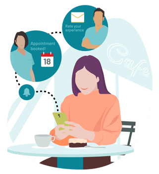 Woman booking an appointment online and being prompted to rate her experience